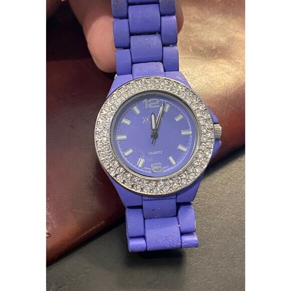 Women's 38mm XOXO Watch, Rubber Coated Metal Band and Case, Crystal Accents - Picture 2 of 4